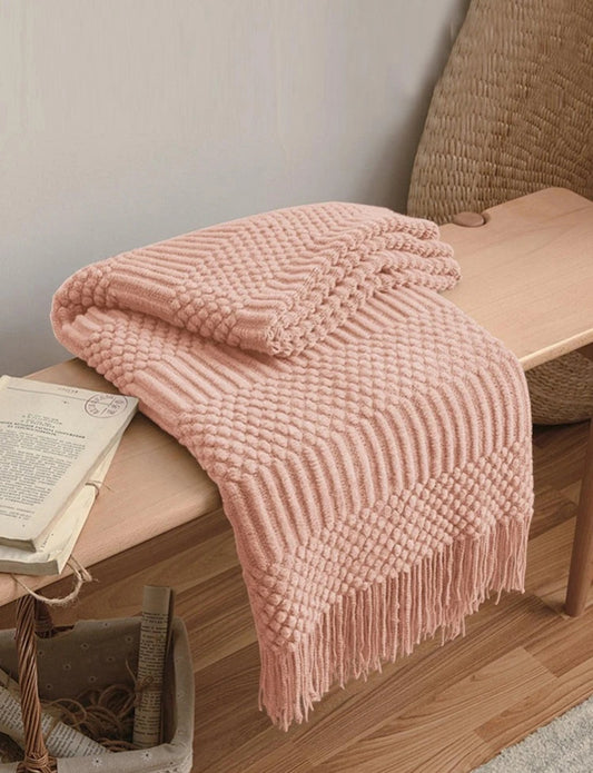 Knitted Fringe Throw Blanket