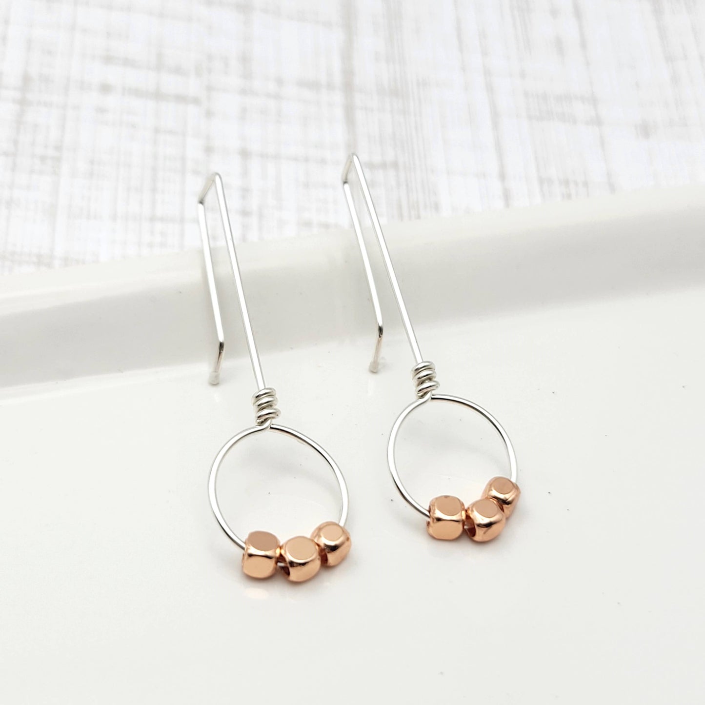 Silver and Copper Threader Earrings