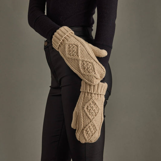 Taupe Cable Knit Mittens