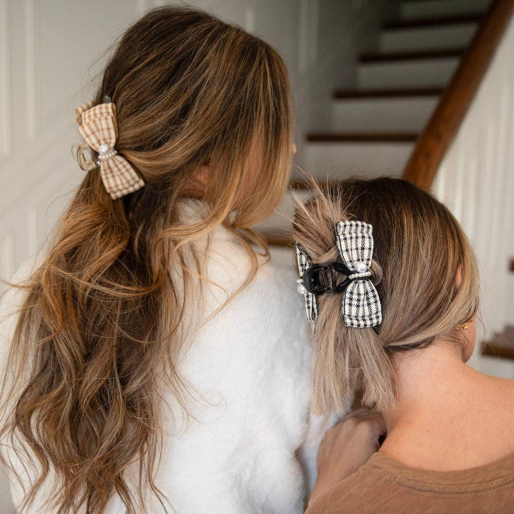 Large Claw Clip - Tan Checkered Pearl | Gift for her