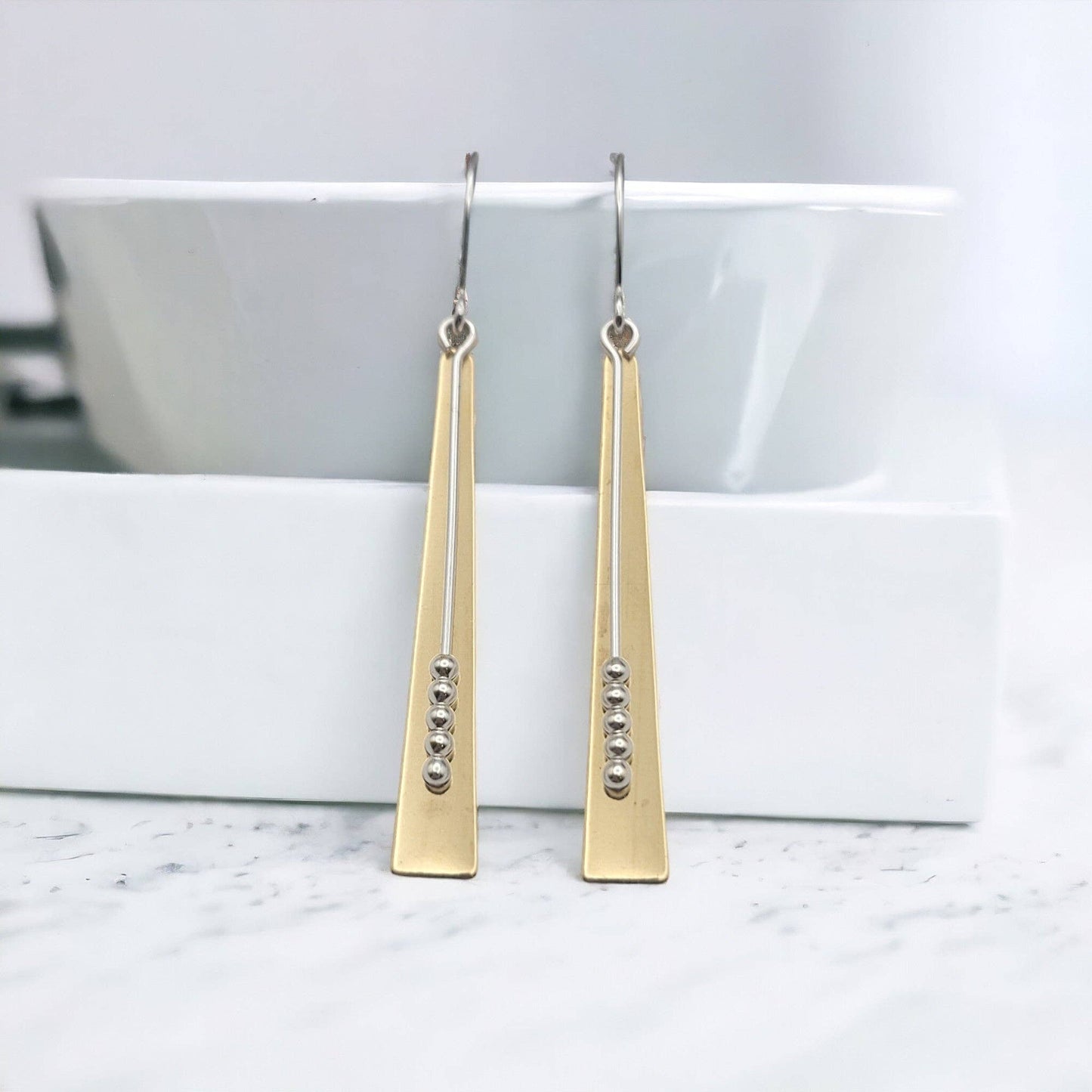 Long Gold & Sterling Silver Statement Earrings