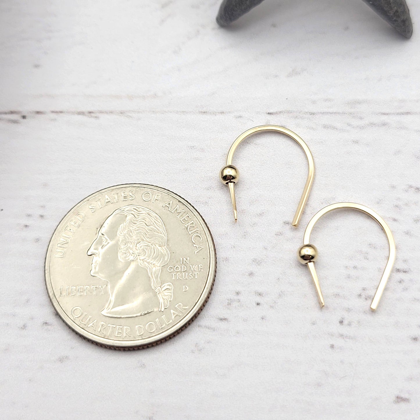 Tiny Gold Hugger Earrings with Gold Bead