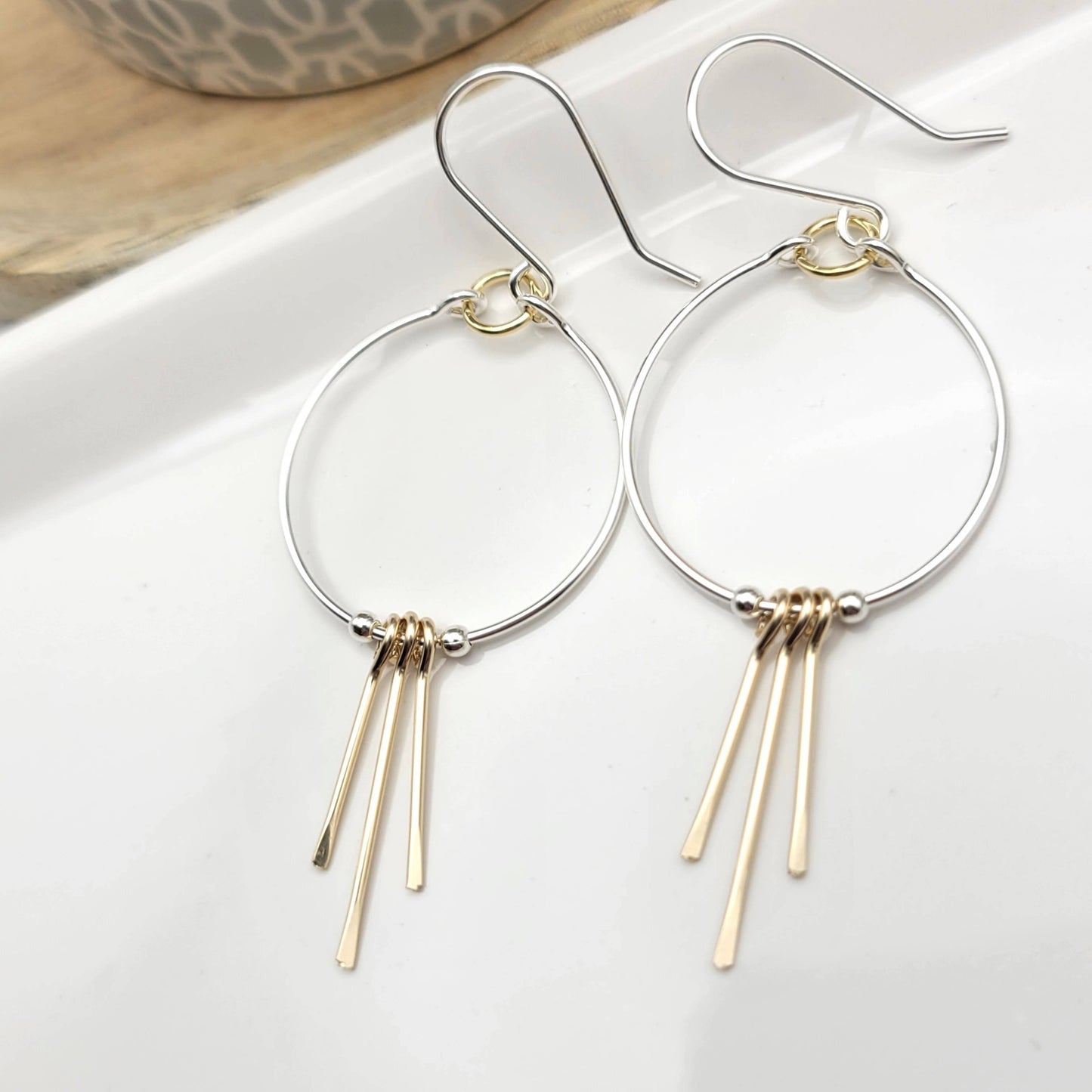 Mixed Metal Silver and Gold Fringe Hoops