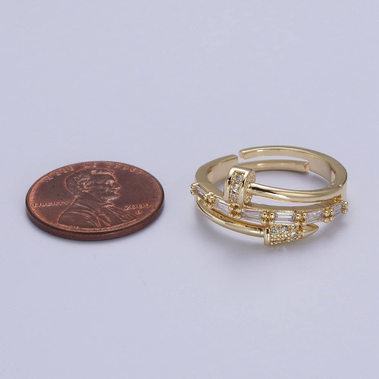 Clear CZ Crystal Unique Bended Nail Shaped Adjustable Ring