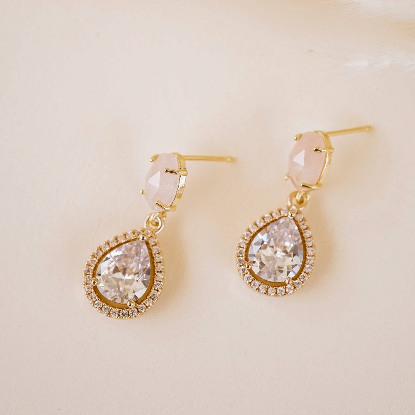 Daphne Rose Quartz Earrings  - Bridal