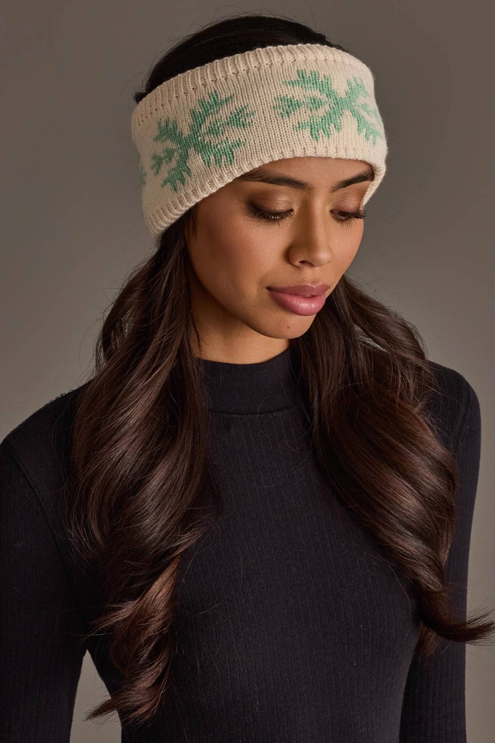 Beige & Lt. Green Snowflake Knit Headband