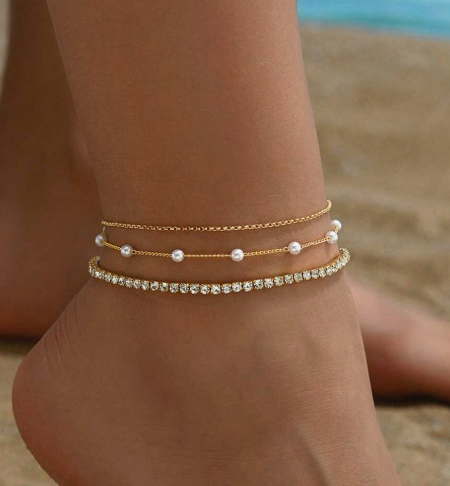 3pcs Elegant Rhinestone Anklet Set