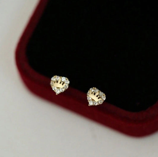 Gold Plated Sterling Silver Heart Crown Earrings