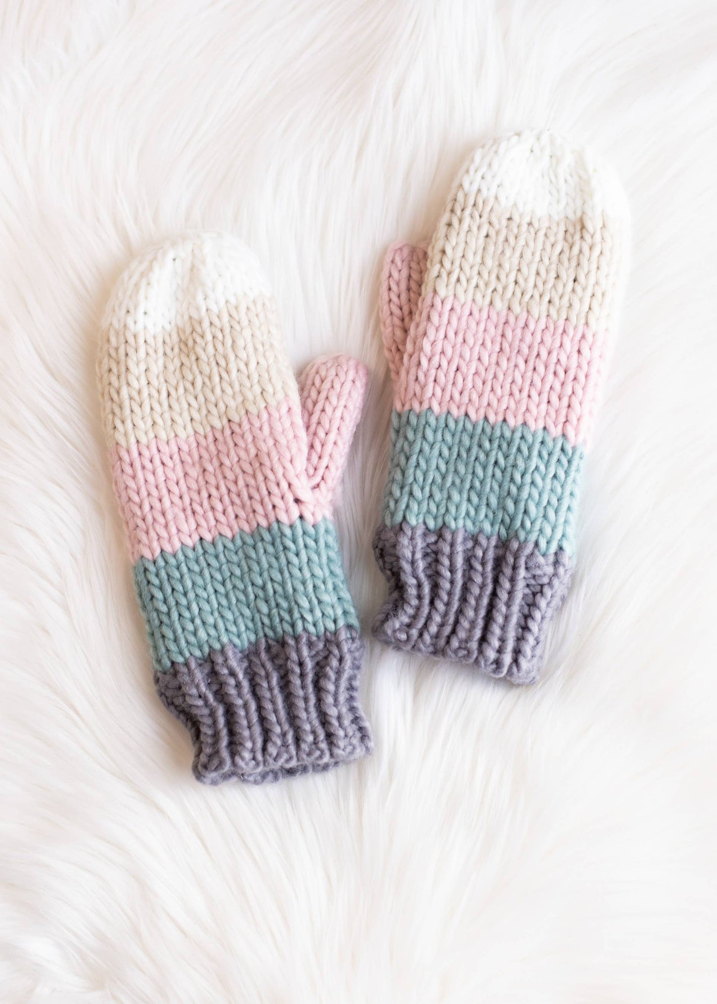 Striped Multicolored Knit Mittens