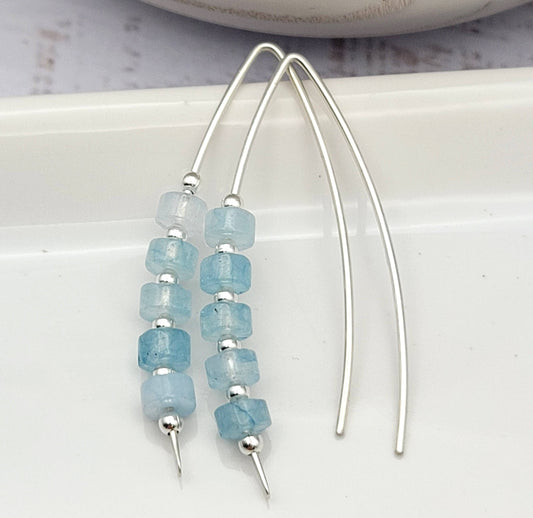 Blue Aquamarine and Sterling Silver Threaders