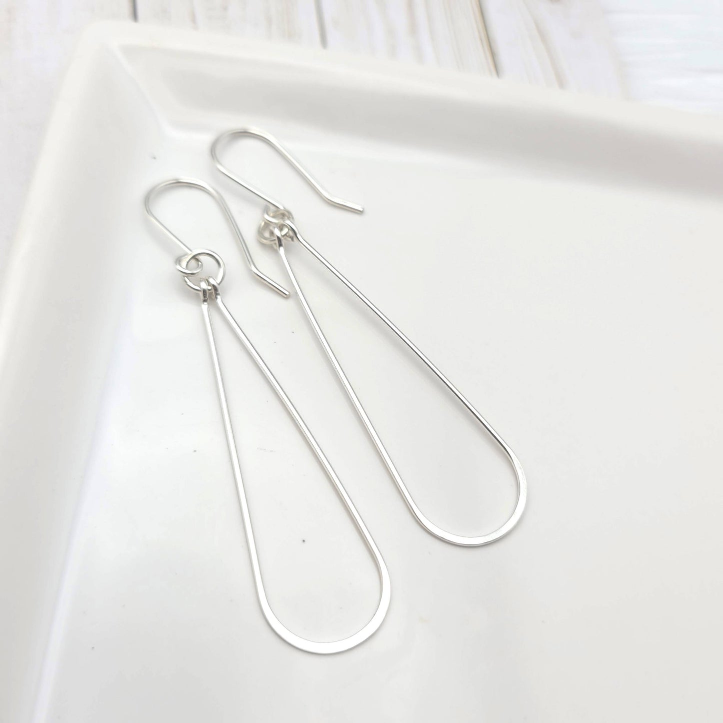 Long Silver Hoops - Handmade Earrings