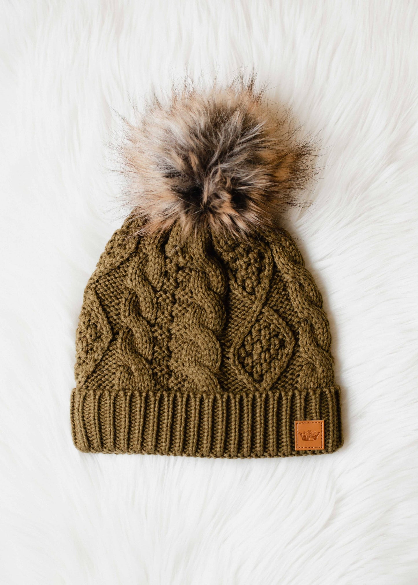 Muted Olive Cable Knit Pom Hat