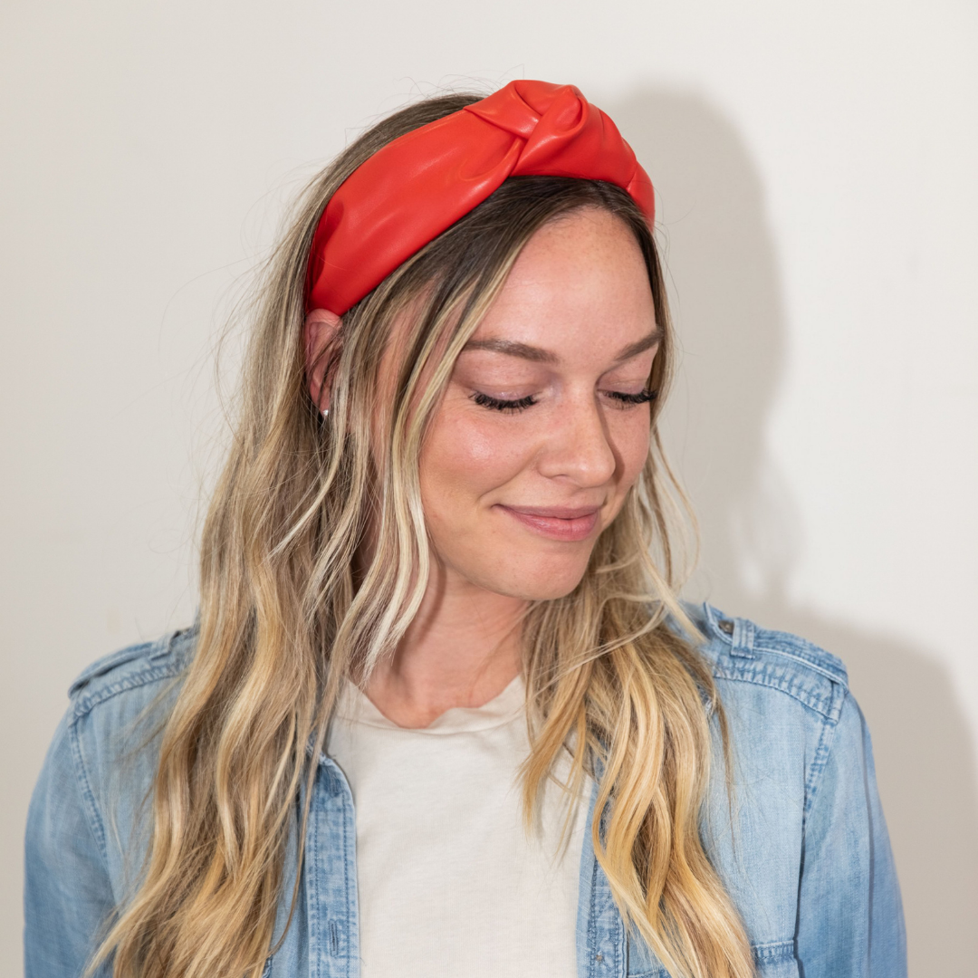 Brooklyn Headband - Red | Faux Leather Top Knot Headband