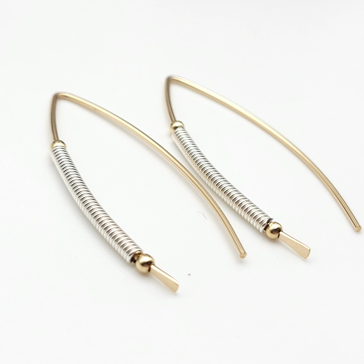 Gold and Silver Coil Wishbone Threader Earrings