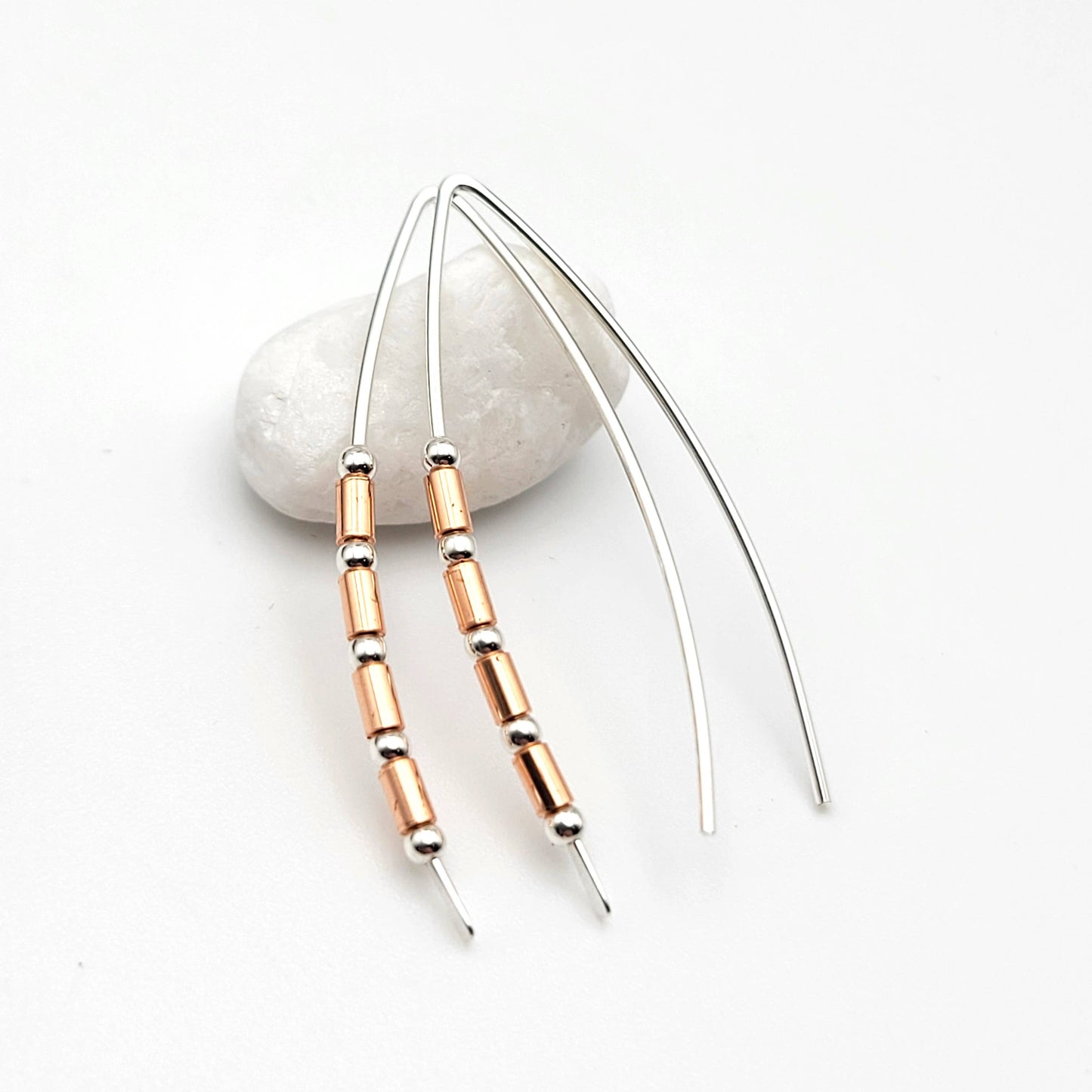 Sterling Silver and Copper Beaded Wishbone Earrings