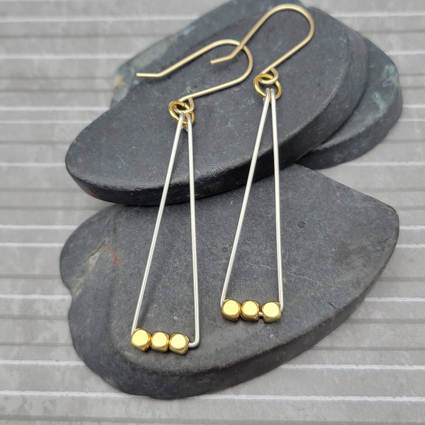 Gold and Silver Geometric Triangle Earrings