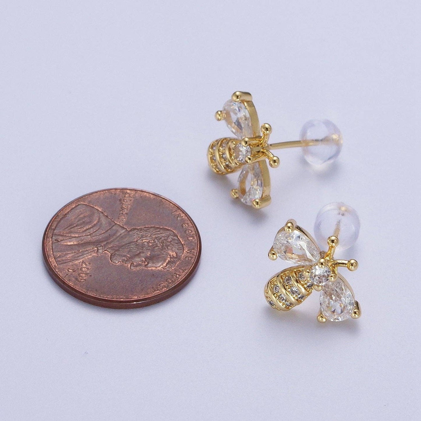 14K Gold Filled Micro Paved Bumble Queen Bee Cubic Zirconia Gold Stud Earrings | X934