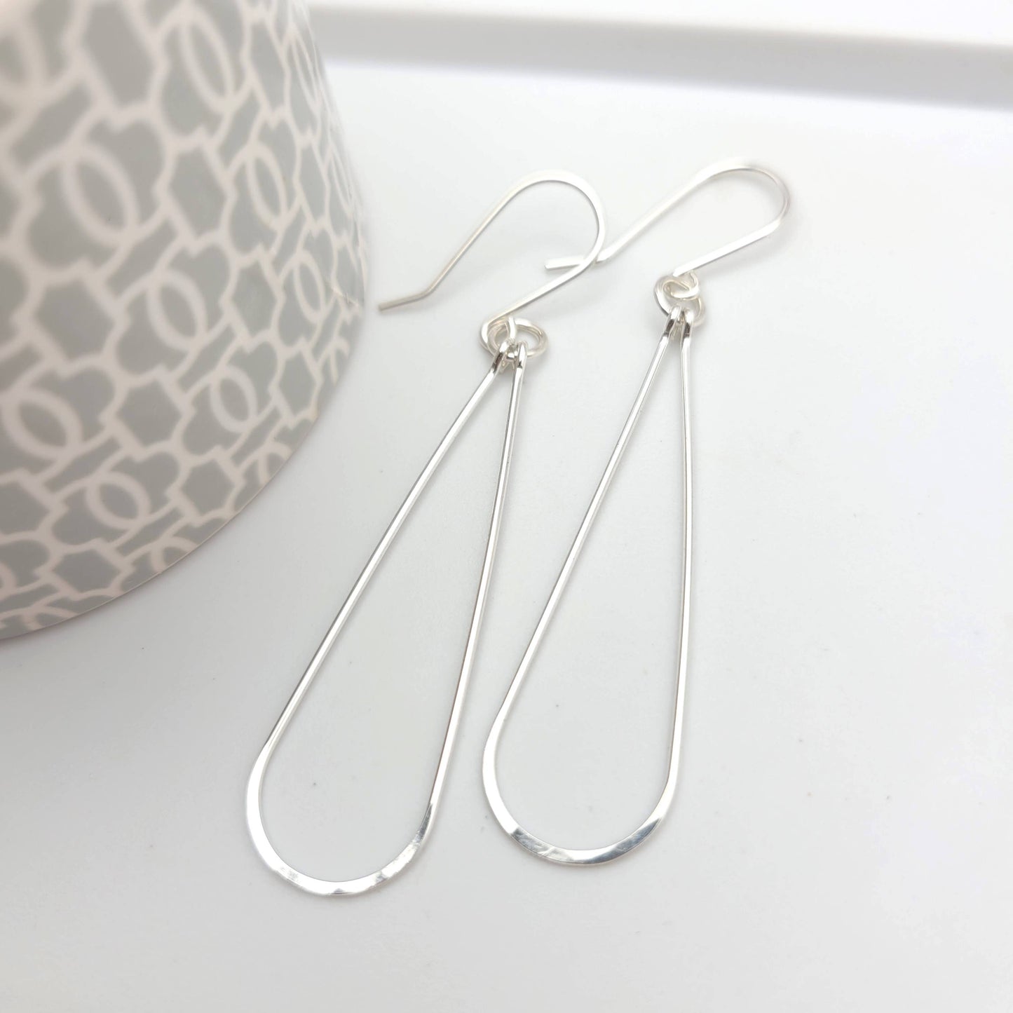 Long Silver Hoops - Handmade Earrings