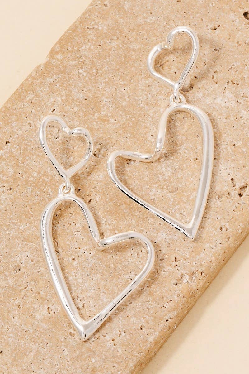 Double Metallic Heart Dangle Earrings
