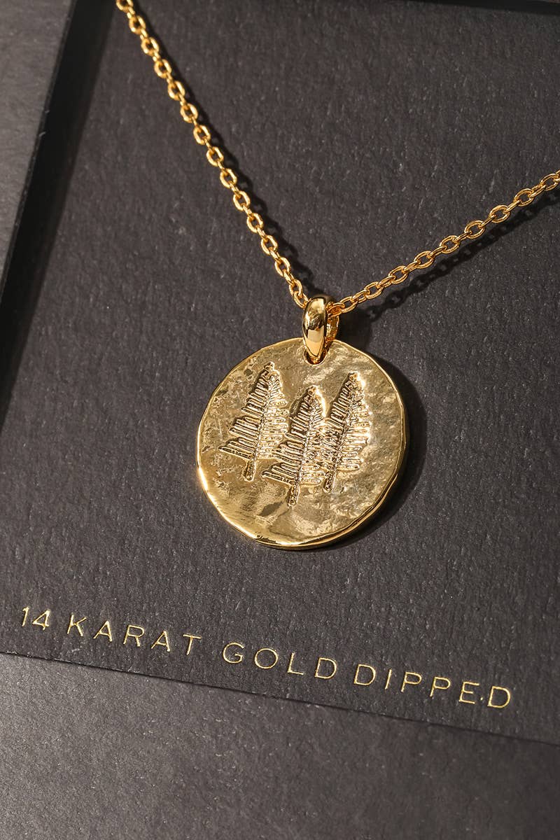 Secret Box Tree Engraved Coin Pendant Necklace