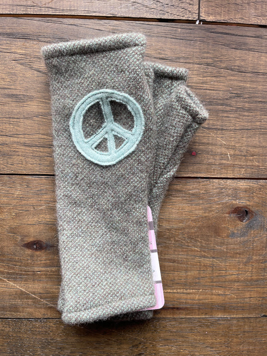 Hand Stitched Fingerless Gloves - Moss/Peace