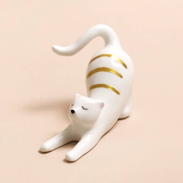 Ceramic Stretching Cat Ring Holder