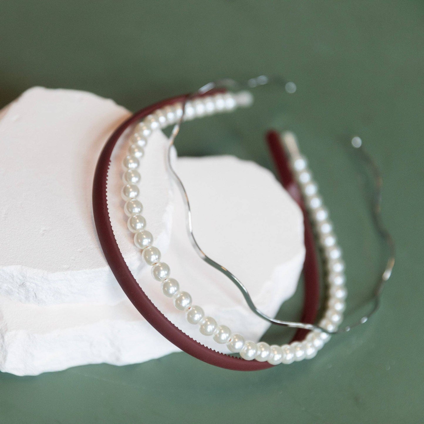Headband Set - Red + Pearl + Gold