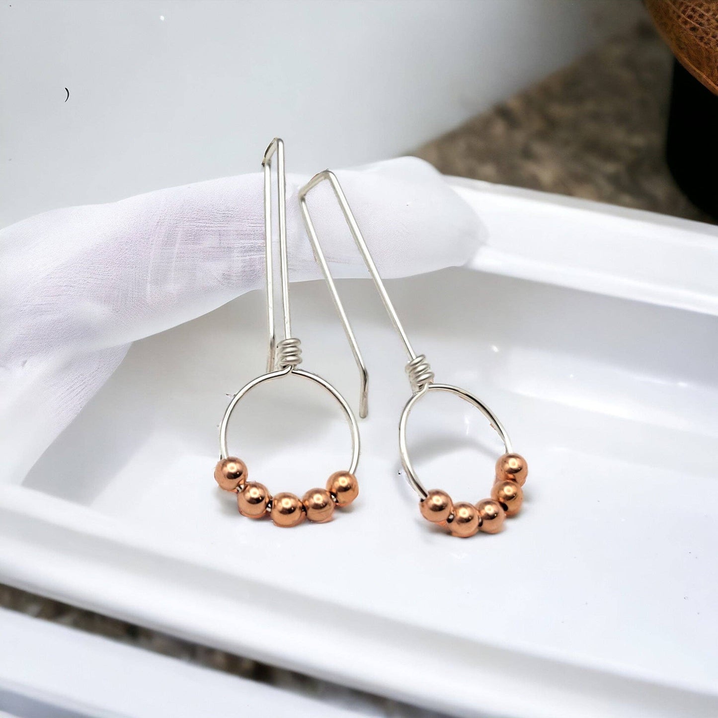 Sterling Silver & Copper Beaded Hoop Threaders