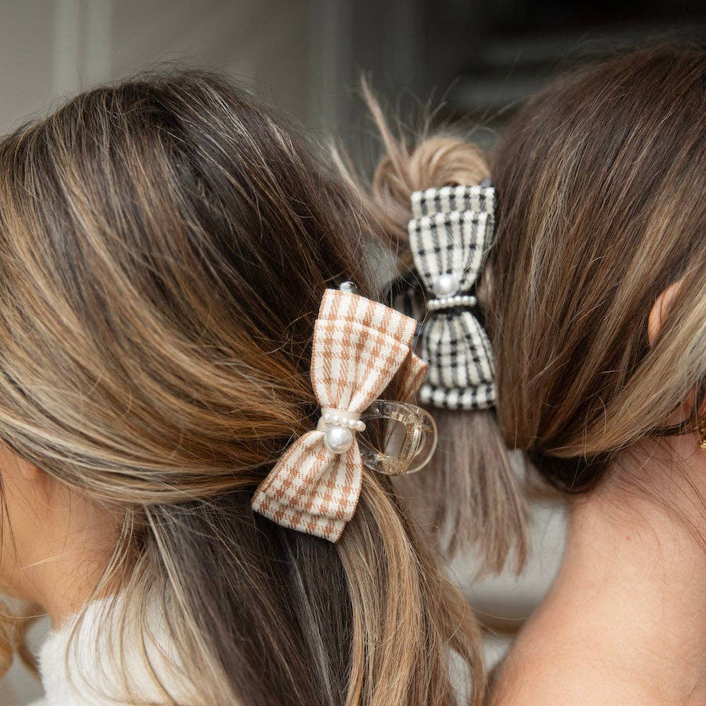 Large Claw Clip - Tan Checkered Pearl | Gift for her