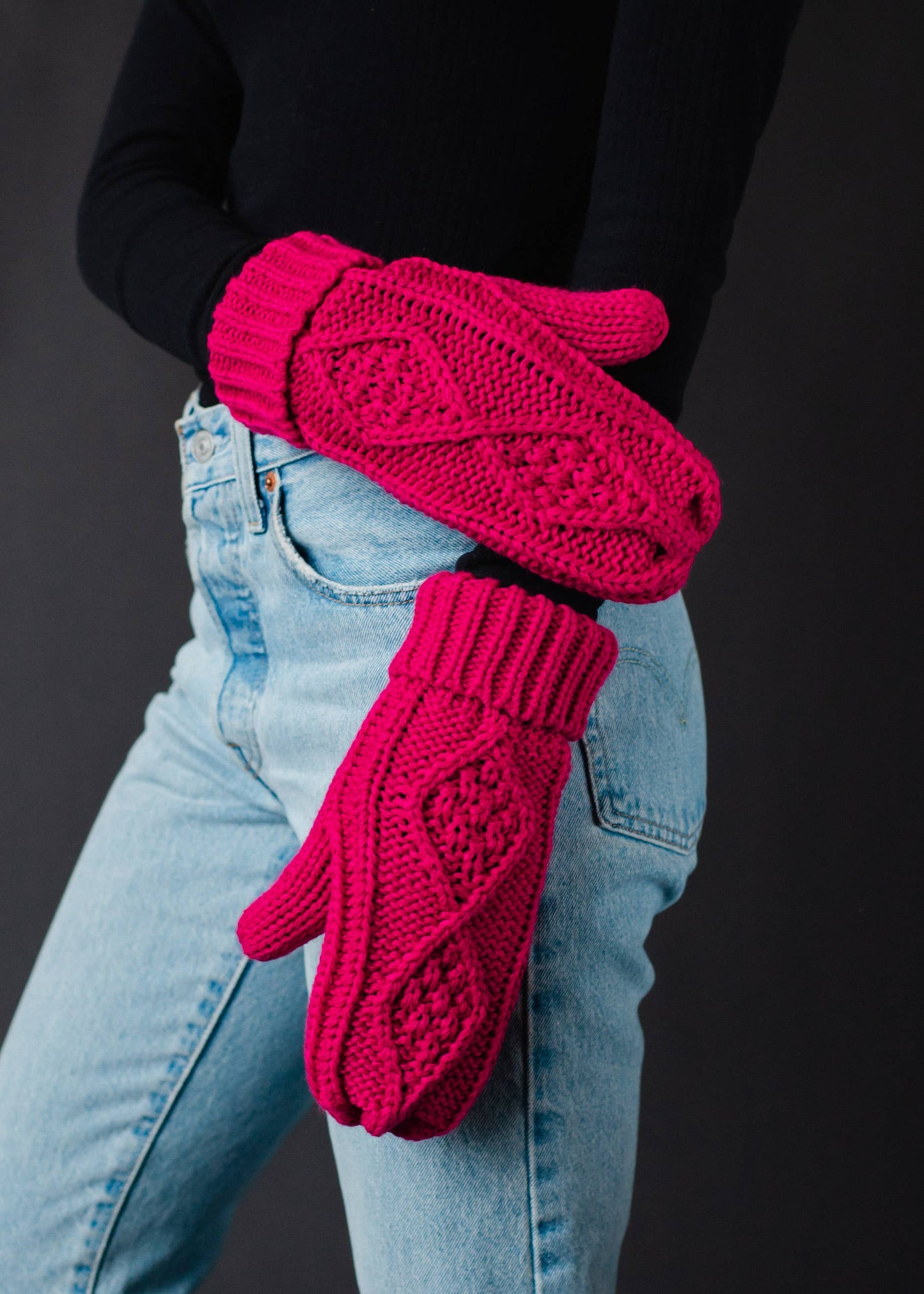 Bright Pink Cable Knit Mittens