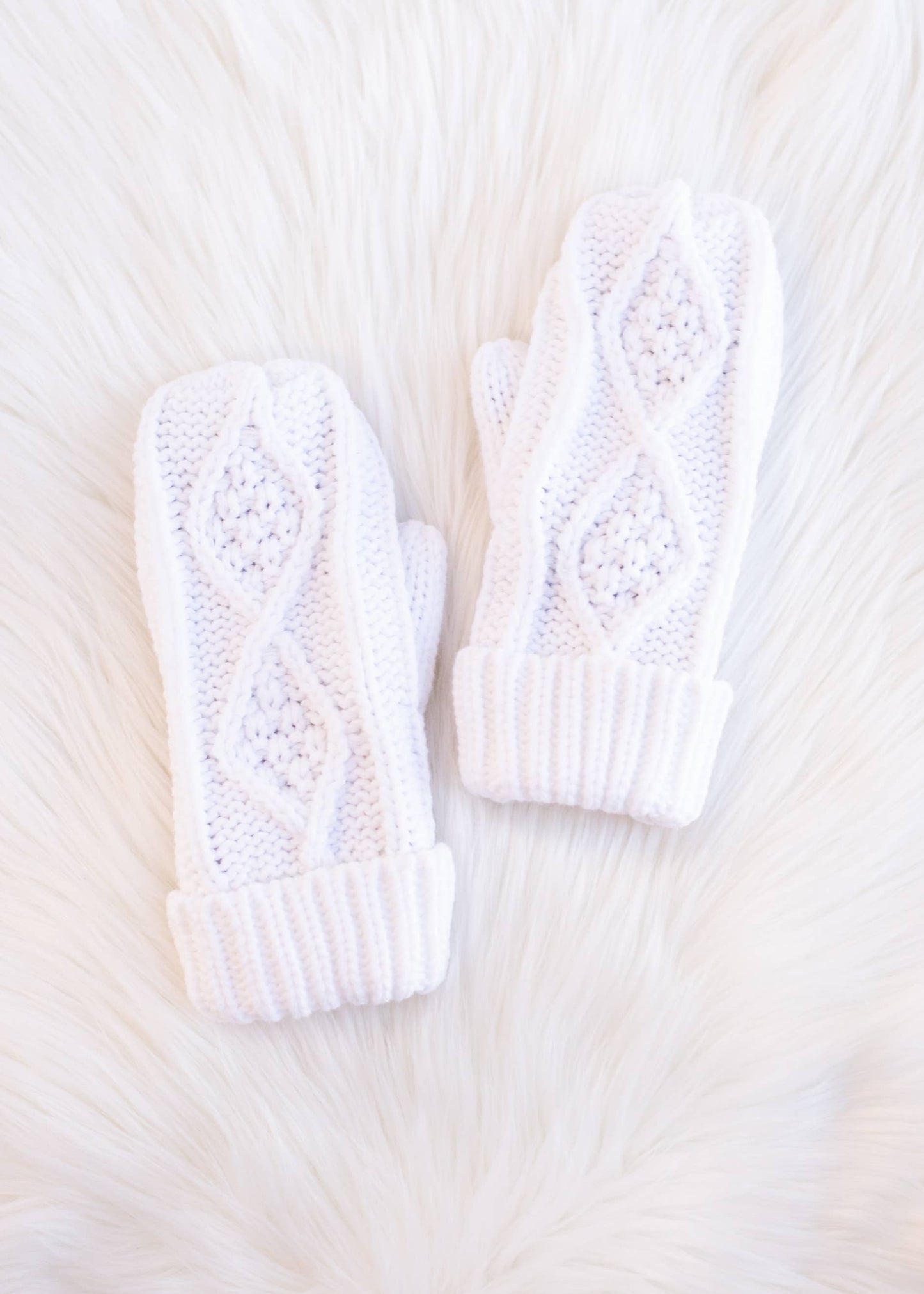 White Cable Knit Mittens