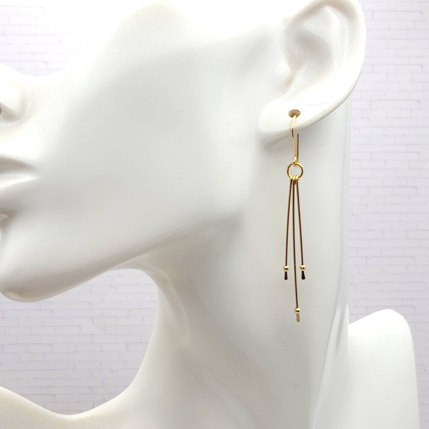 Mixed Metal Long Dangle Earrings - Silver with Gold