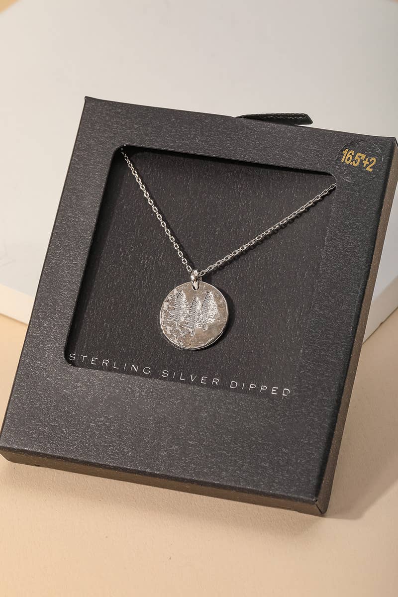 Secret Box Tree Engraved Coin Pendant Necklace