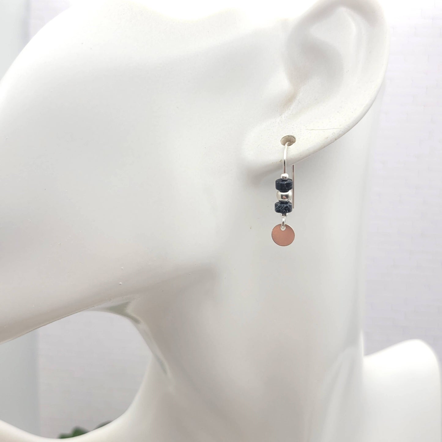 Small Sterling Silver and Black Jasper Dangle Earrings