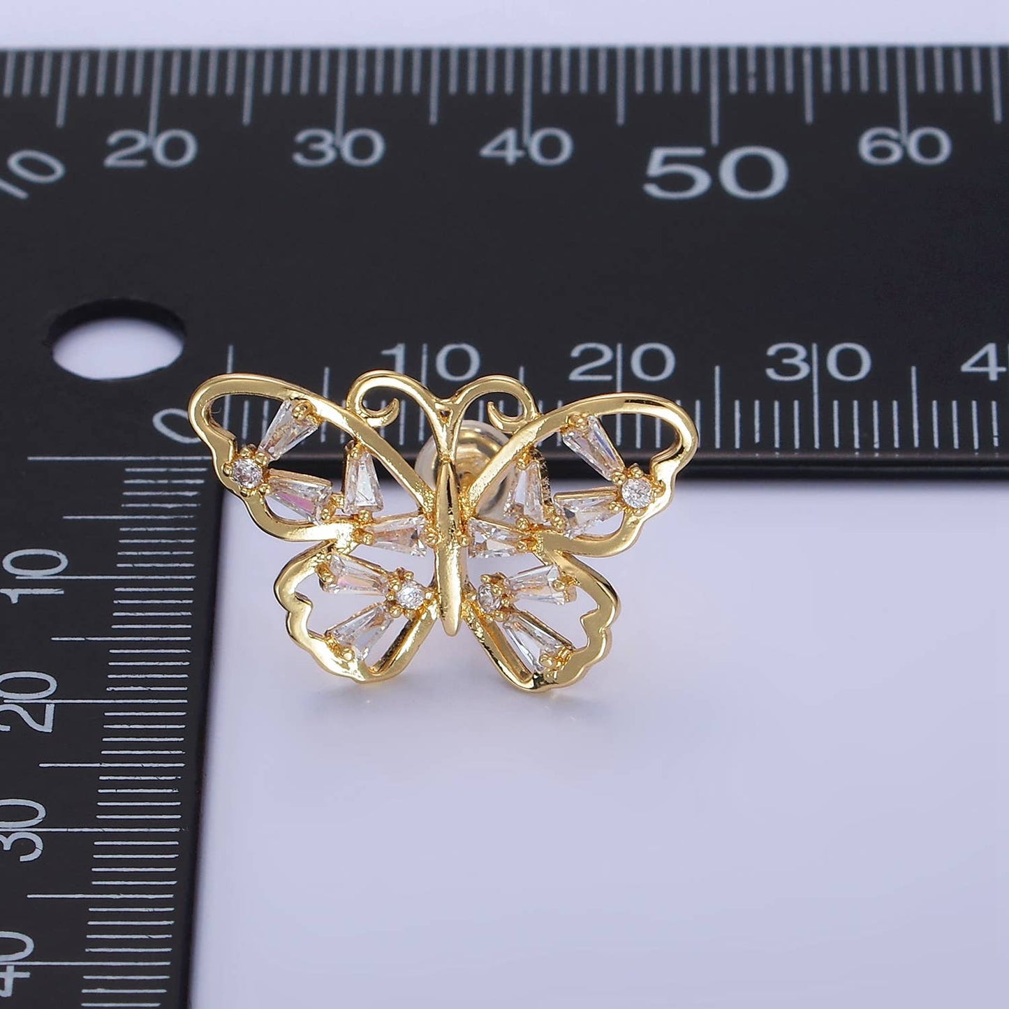 14K Gold Filled Open Baguette Butterfly Stud Earrings | Q196