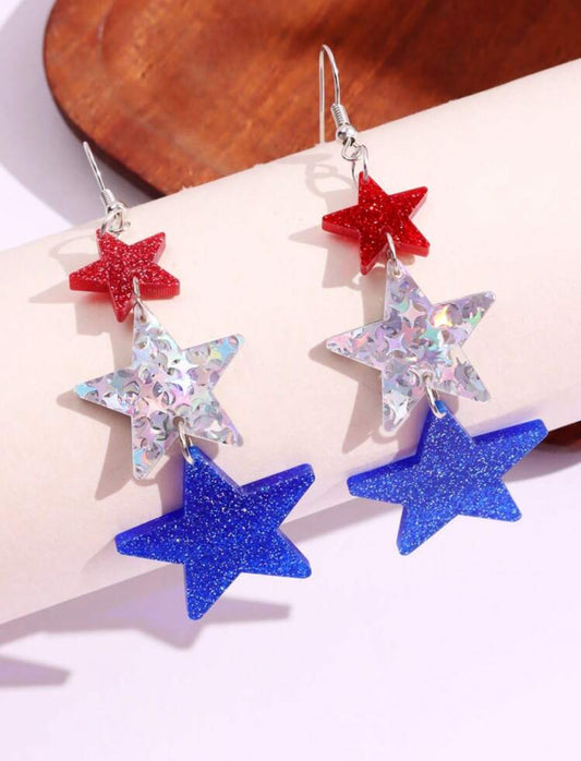 Sparkly Red, White, & Blue Star Earrings