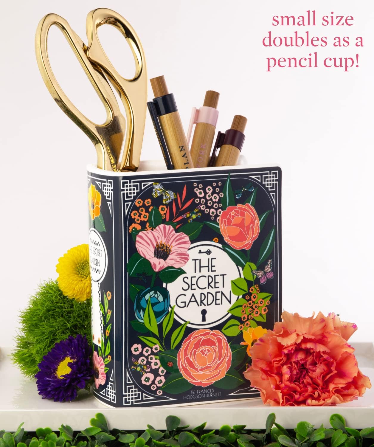 The Secret Garden Original Book-Shaped Decorative Vase, Ceramic Vase, Cute Bookshelf Decor, Unique Vase for Book Lovers (Small)