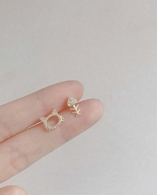 Asymmetrical Cat Stud Earrings