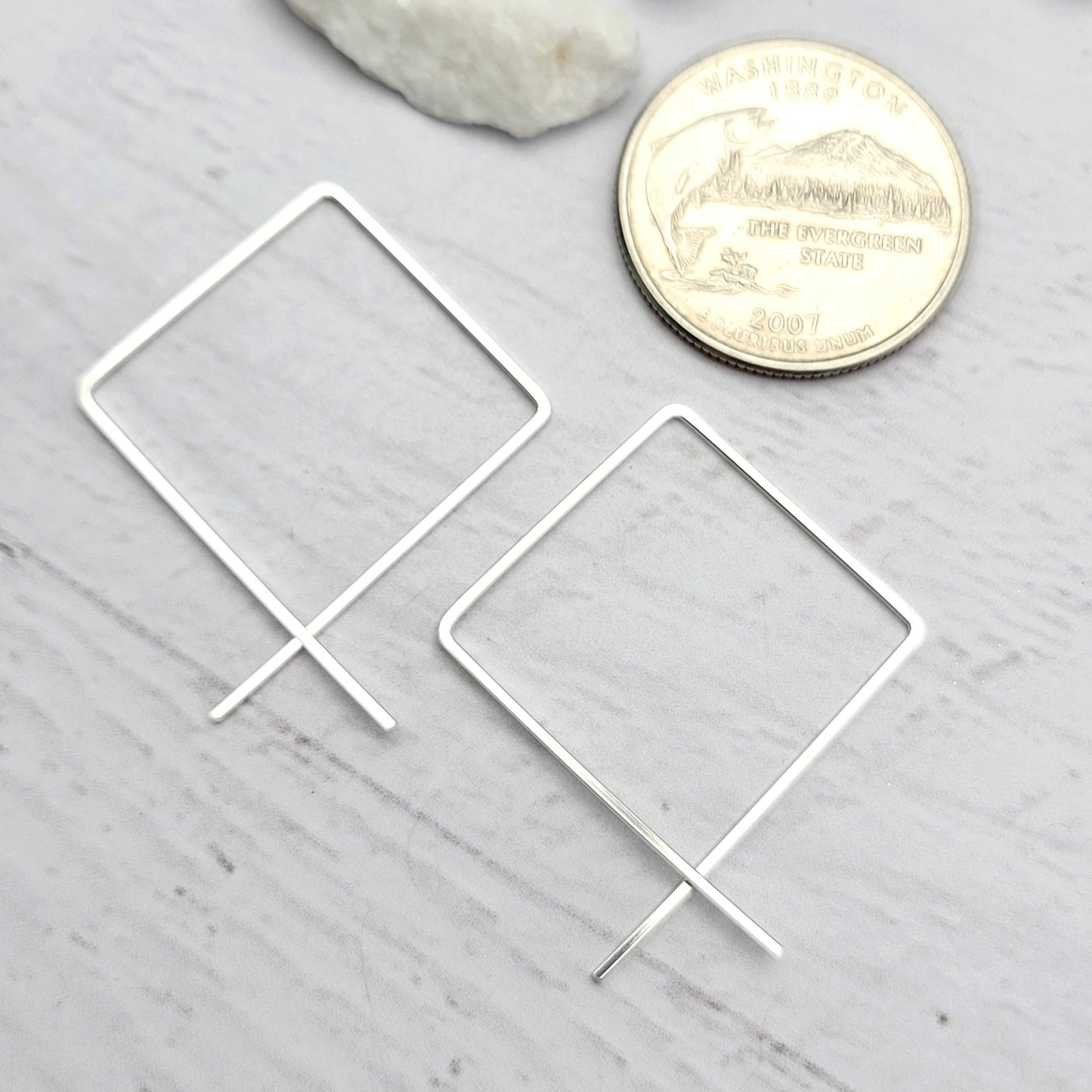 Silver Square Threader Hoops