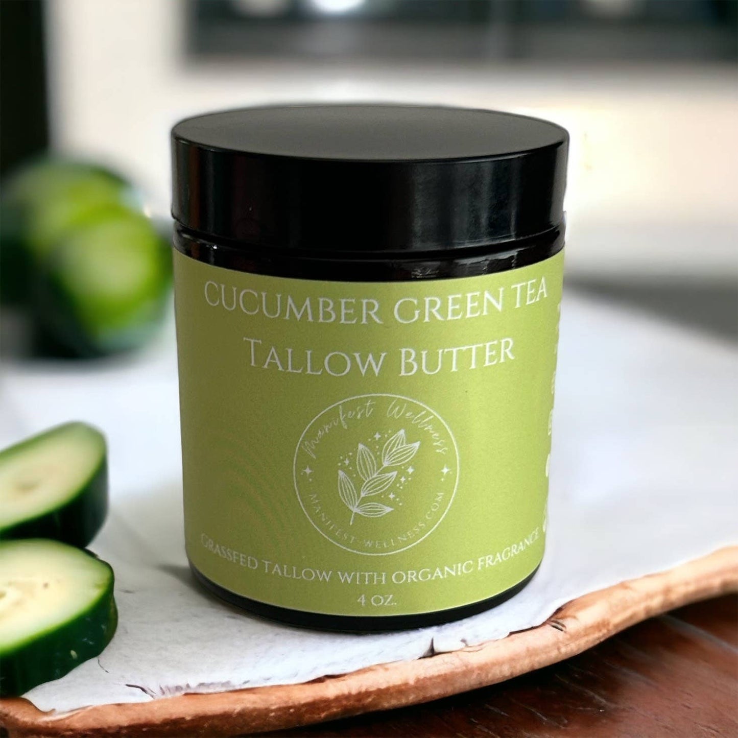 Cucumber & Green Tea Tallow Butter, Grassfed & Organic 4oz.