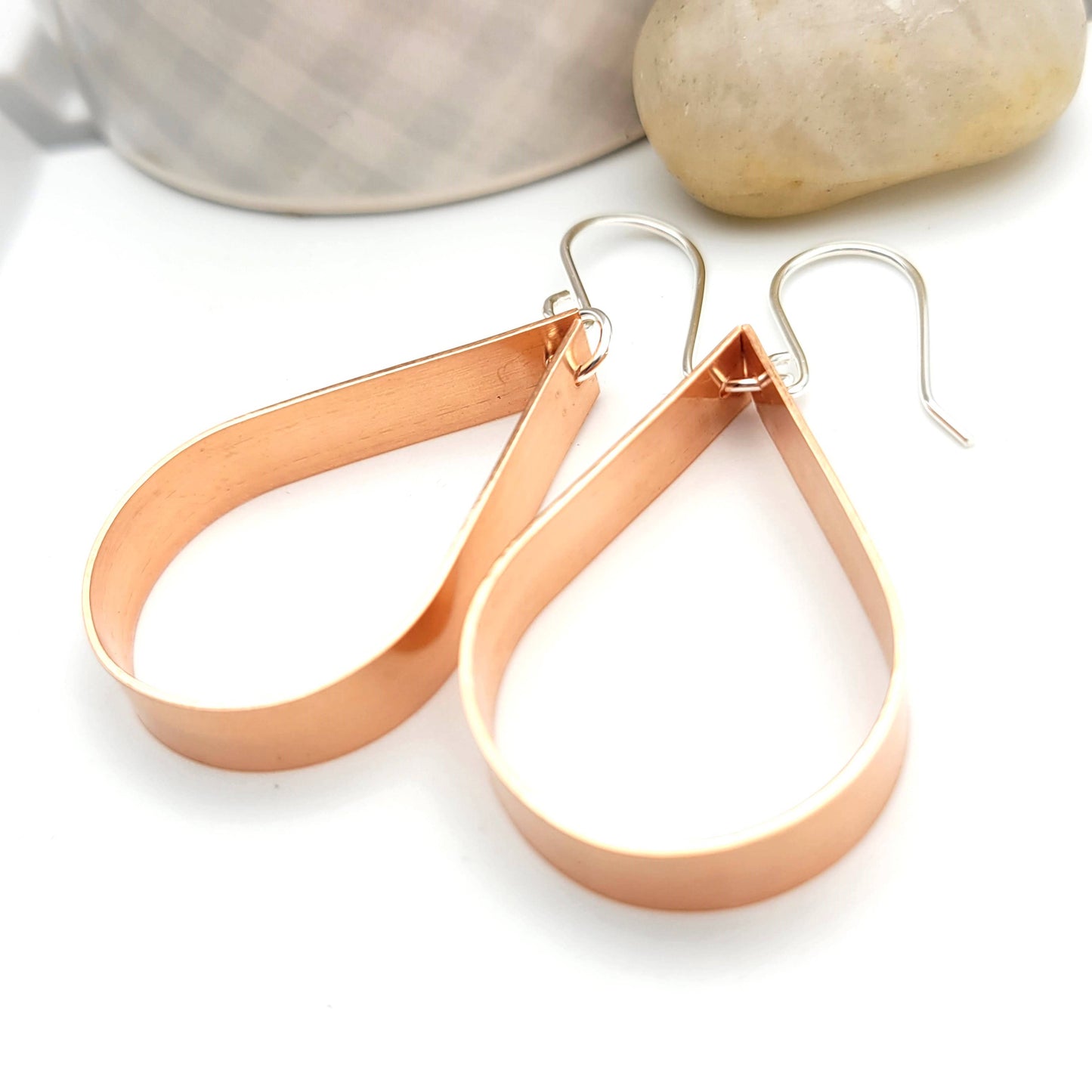 Shiny Copper Teardrop Hoop Earrings