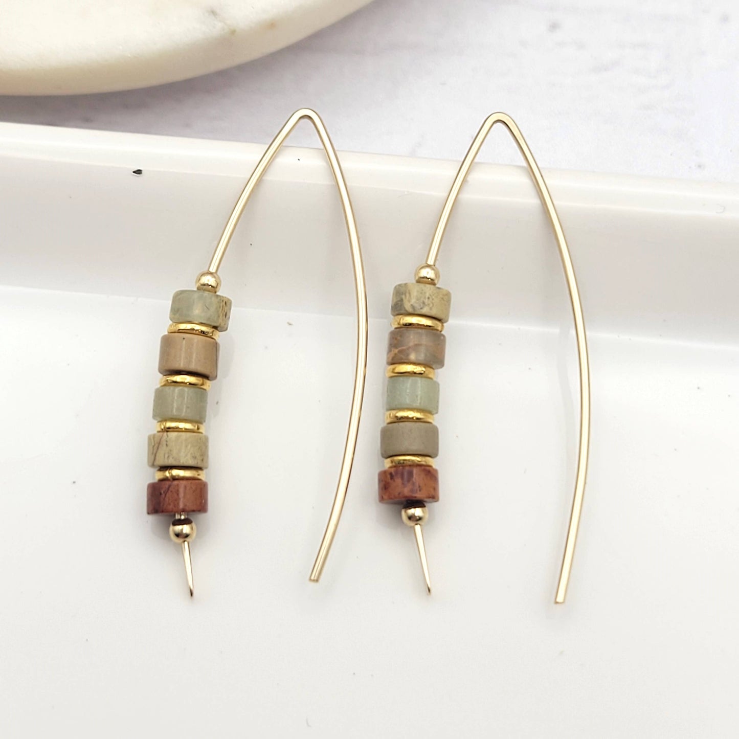 Earth Tone Jasper and Gold Threader Earrings