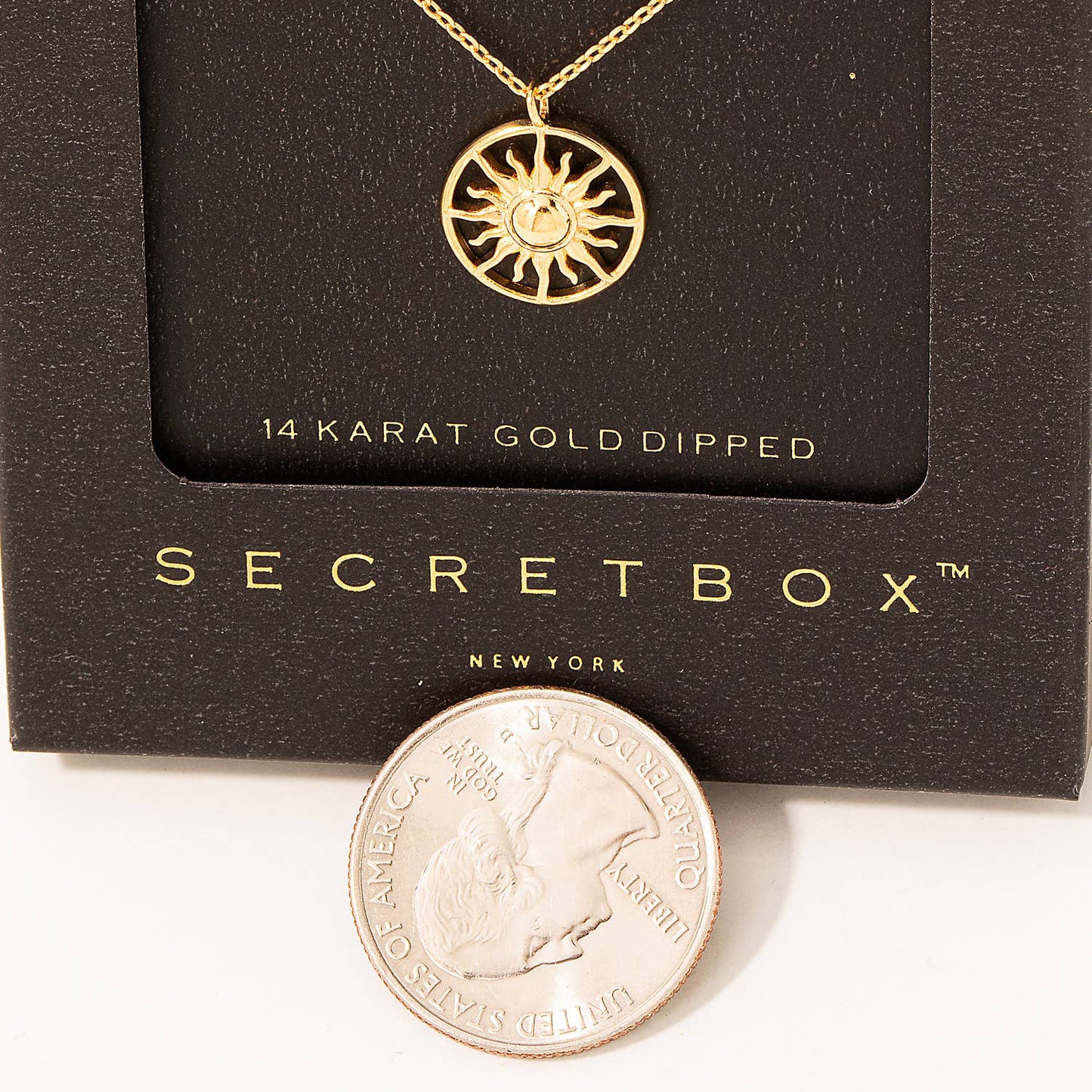 Secret Box Gold Dipped Circle Sun Pendant Necklace