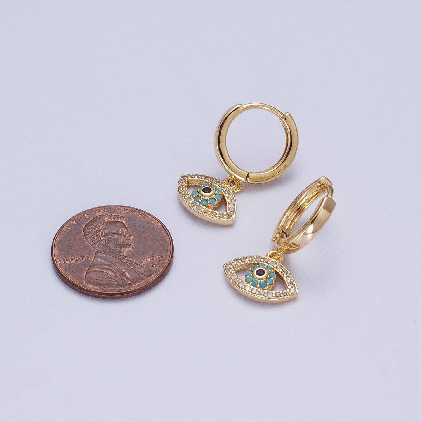 Evil Eye Charm Hoop Earrings 16K Gold Filled Y066