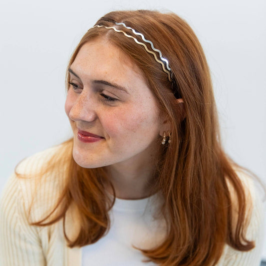Wavy Metallic Headband Set - Gold + Silver