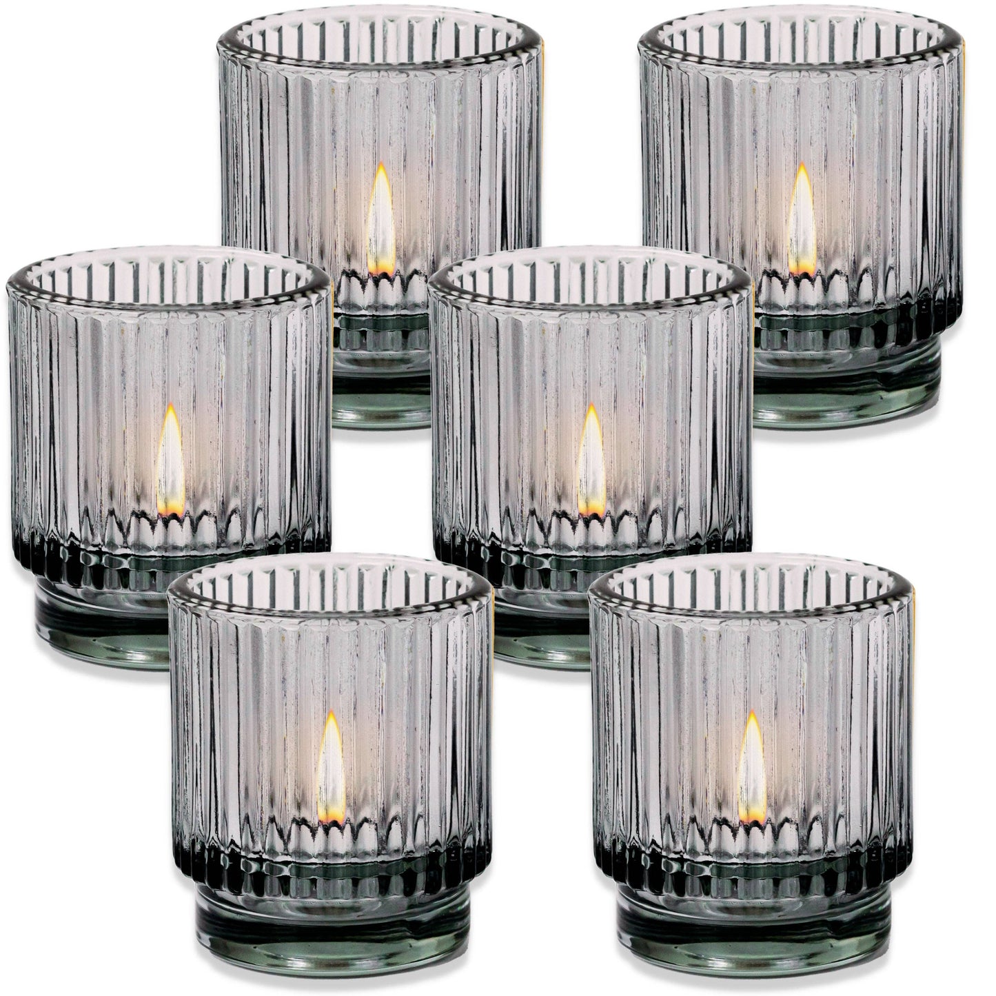 Ribbed Smoke Gray Glass Votive Candle Holder