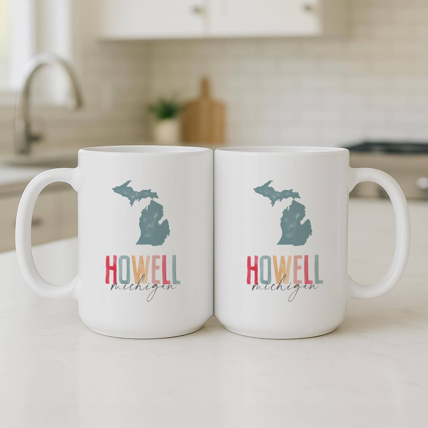 15oz Coffee Mug White-Watercolor City Howell Michigan