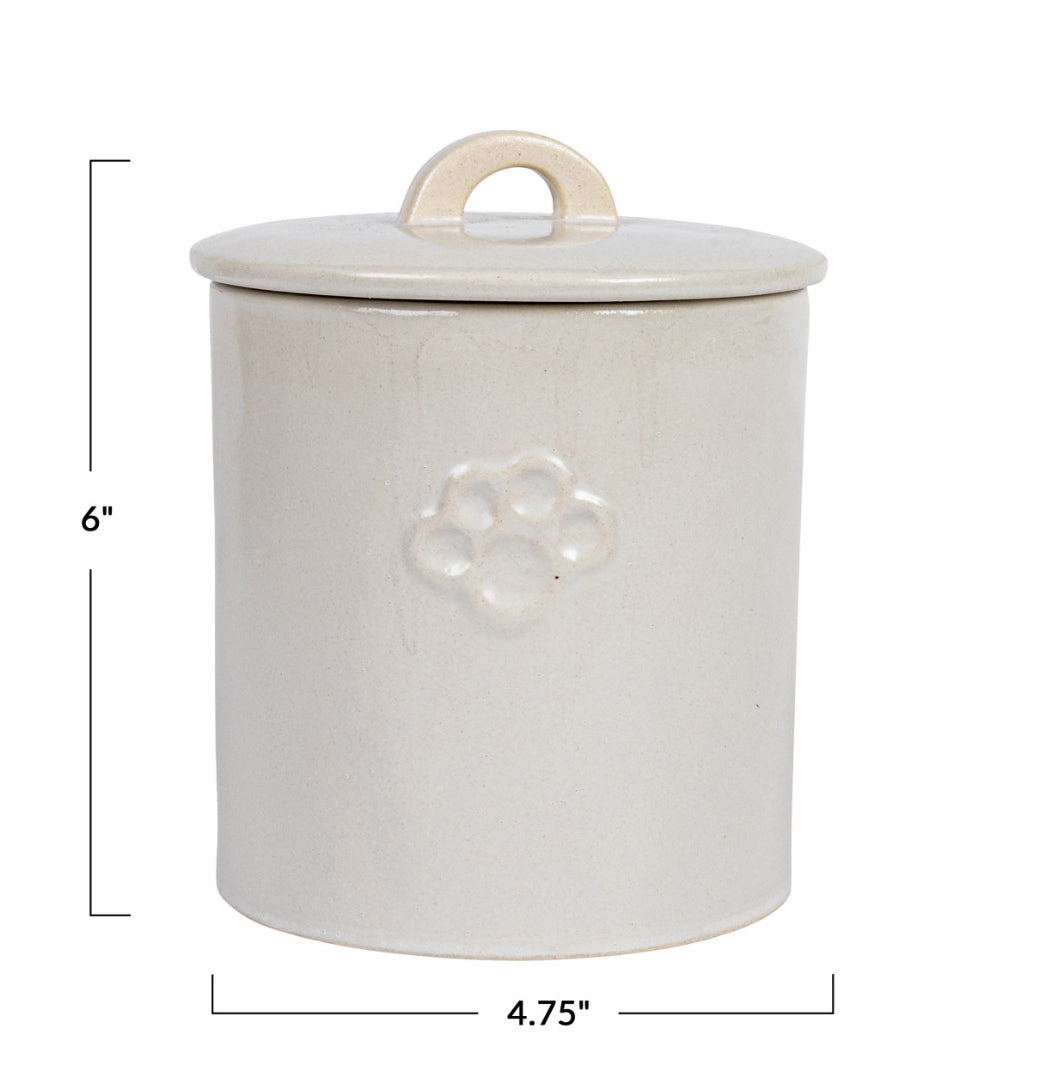 Debossed Stoneware Pet Treat Canister w/ Paw Print