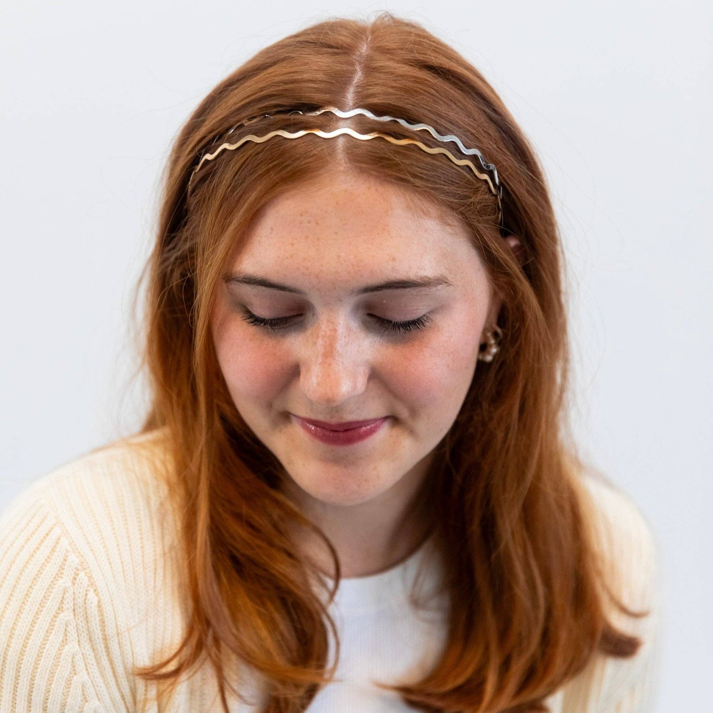 Wavy Metallic Headband Set - Gold + Silver