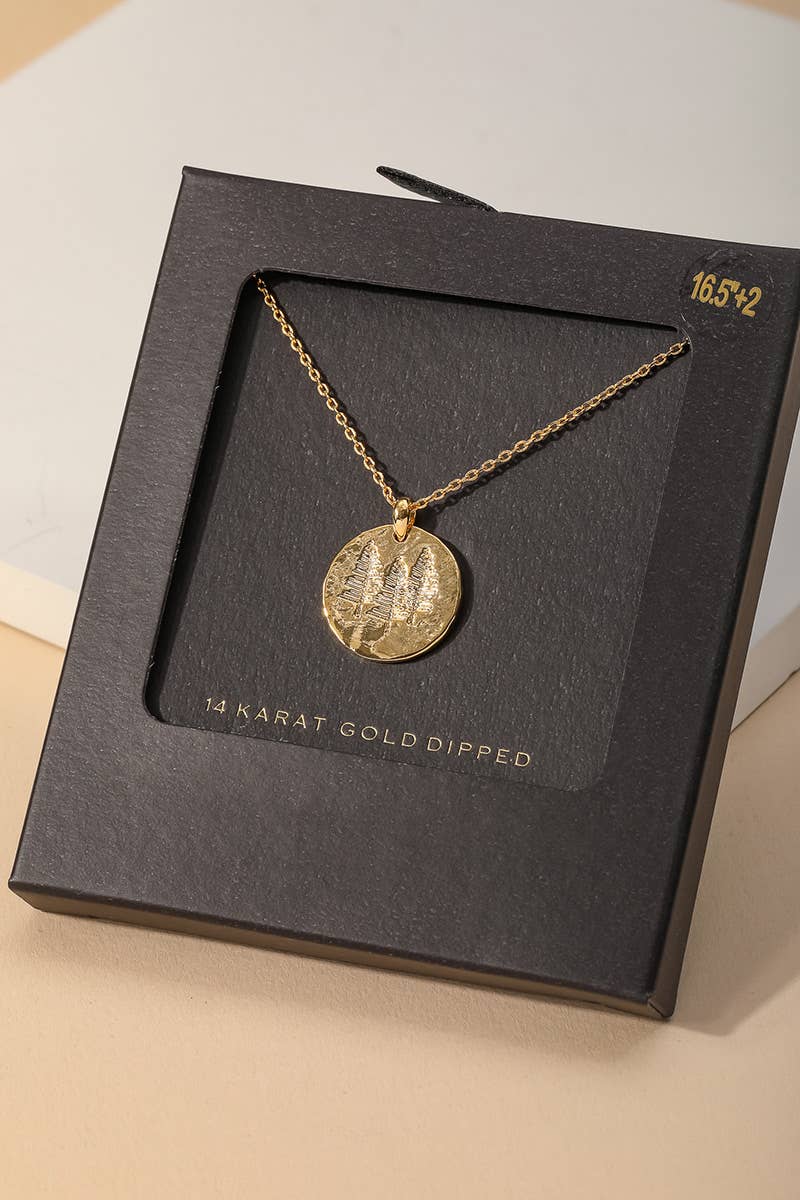 Secret Box Tree Engraved Coin Pendant Necklace